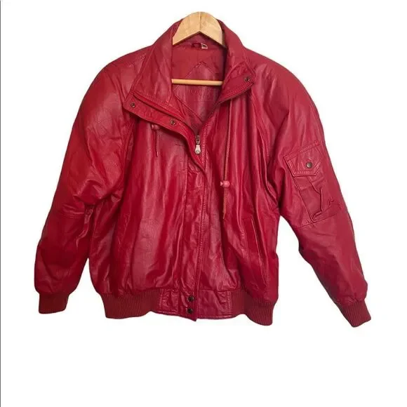 Vintage Red Leather Moto Jacket Size Medium - Picture 1 of 7